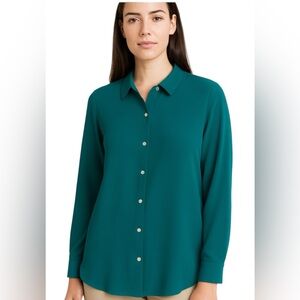 J.Jill Teal Green Button Down Blouse Long Sleeve Size M